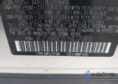 2012 Subaru Forester 2.5X from USA, damaged, VIN JF2SHABC2CH402060